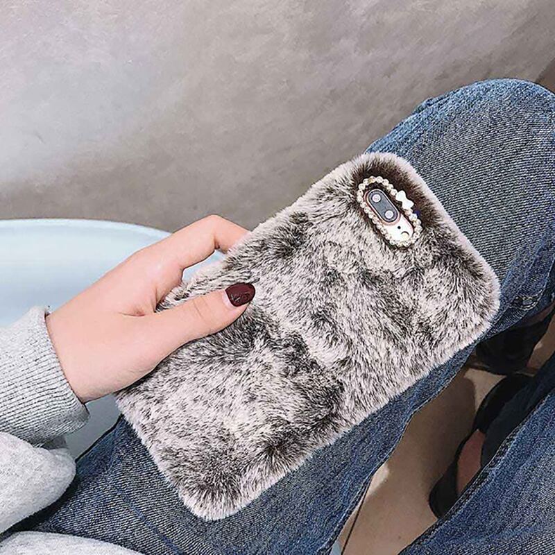 

Rhinestone Fluffy iPhone Case, Grey
