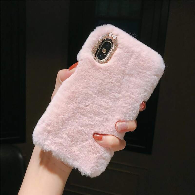 

Rhinestone Fluffy iPhone Case, Baby pink