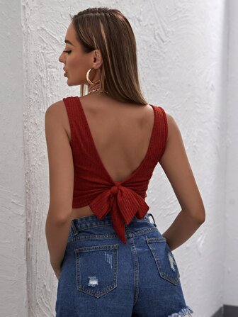 SHEIN Privé 綁後開式短版背心上衣