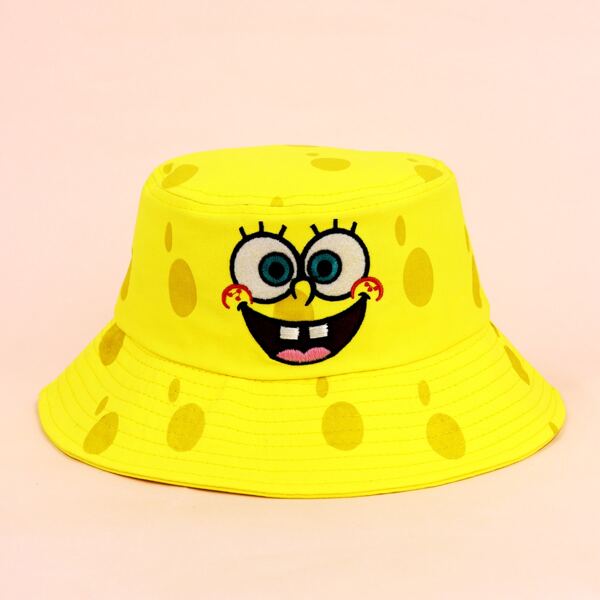 

SHEIN X SpongeBob Toddler Kids Polka Dot Bucket Hat, Yellow