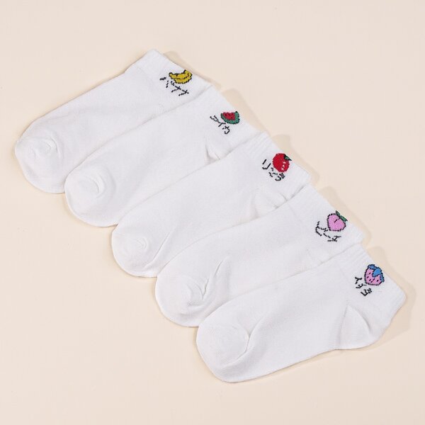 

5pairs Toddler Girls Japanese Letter Graphic Socks, White