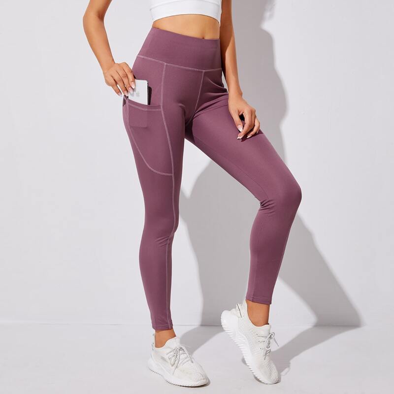 

Topstitching Sports Leggings With Phone Pocket, Mauve purple