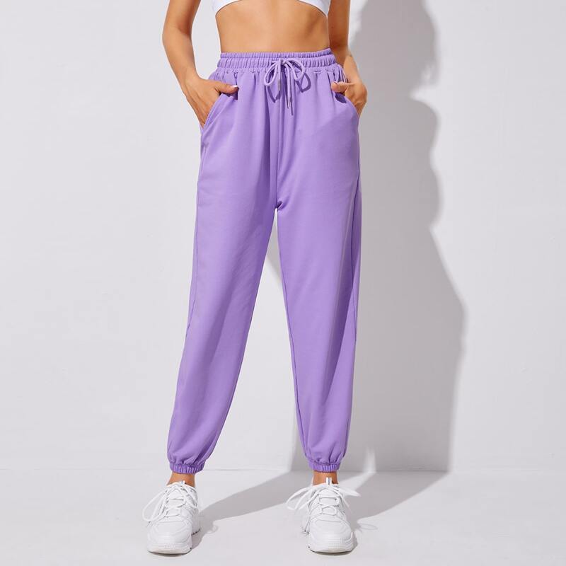 

Slant Pocket Drawstring Waist Sports Pants, Lilac purple