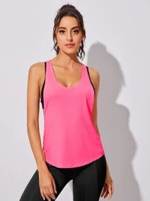 Yoga Basic Áo thun thể thao màu trơn - Hồng - Xem 1