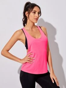 Yoga Basic Áo thun thể thao màu trơn - Hồng - Xem 3