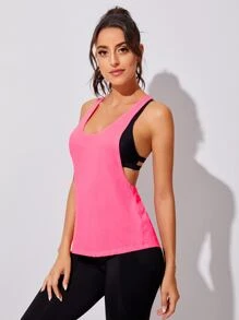 Yoga Basic Áo thun thể thao màu trơn - Hồng - Xem 5