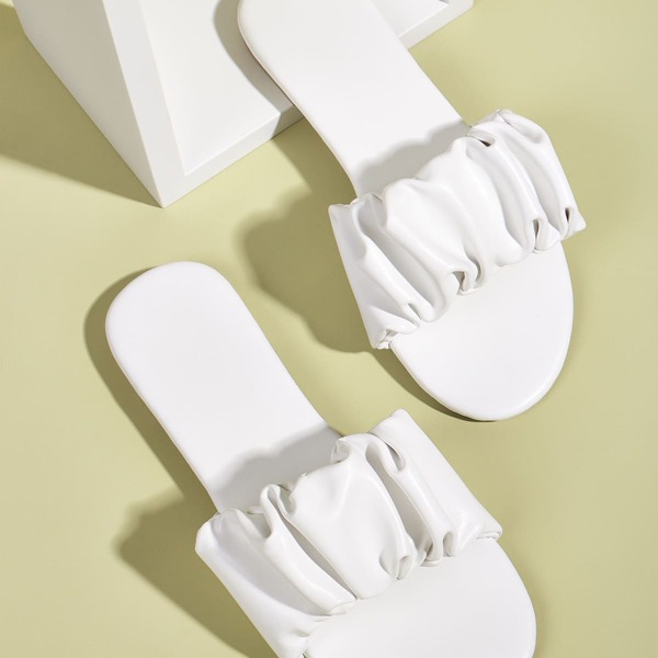 

Ruched Decor Slide Sandals, White