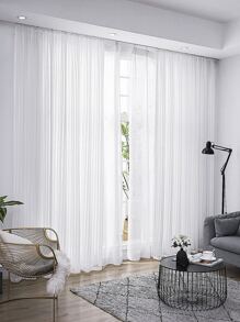 1入組葉子圖案窗簾 - 白色 - 查看 1