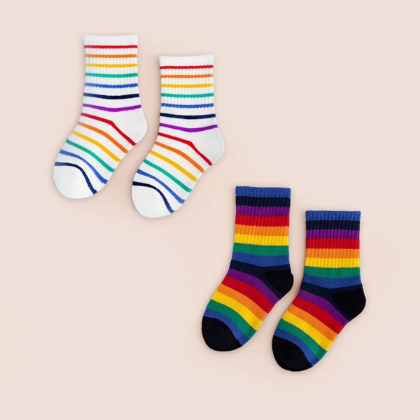 

2pairs Toddler Kids Rainbow Striped Socks, Multicolor