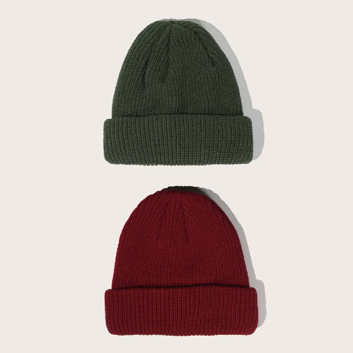 

2pcs Guys Plain Beanie, Multicolor