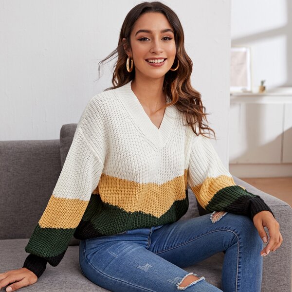 

Drop Shoulder Color Block Sweater, Multicolor