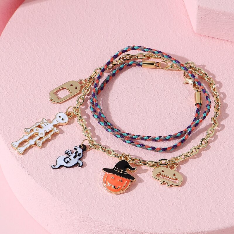 

Halloween Pumpkin Charm Layered Bracelet, Multicolor