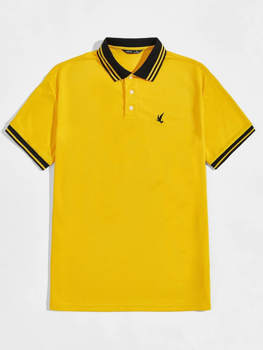 Manfinity NXTstreet Men Embroidered Detail Striped Trim Polo Shirt - Yellow - View 1