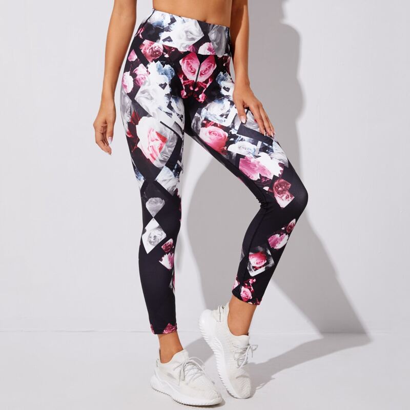 

Floral Print High Waist Sports Leggings, Multicolor
