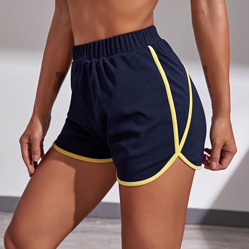 

Contrast Binding Elastic Waist Sports Shorts, Navy blue