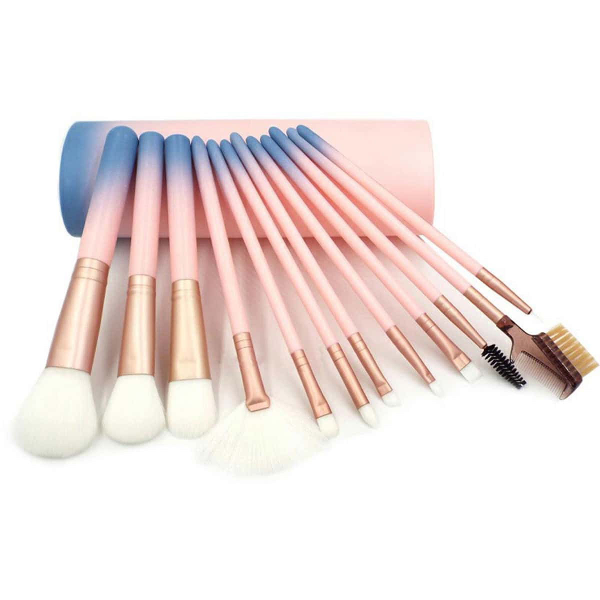 

12pcs Ombre Makeup Brush Set, Pastel baby pink
