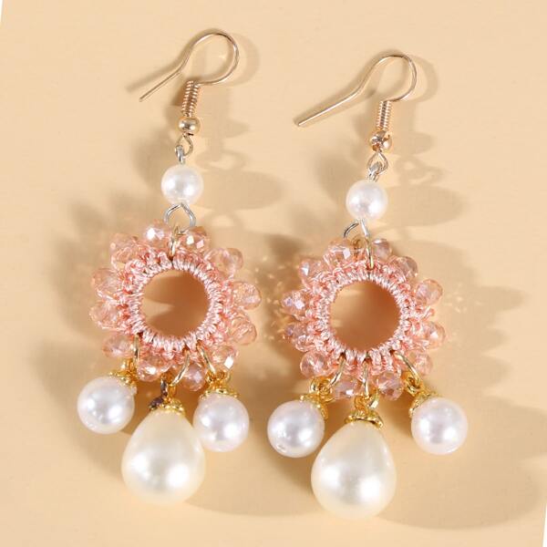 

Faux Pearl Drop Earrings, Pink