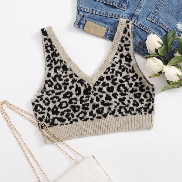 

Leopard Pattern Knit Tank Top, Multicolor