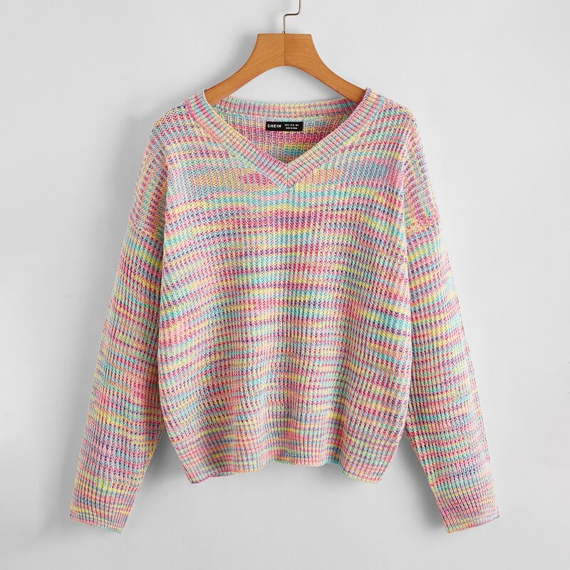 

Drop Shoulder Space Dye Sweater, Multicolor