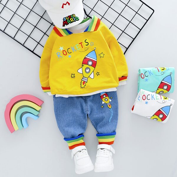 

Toddler Boys 2 In 1 Rocket & Letter Graphic Sweatshirt & Jeans, Multicolor