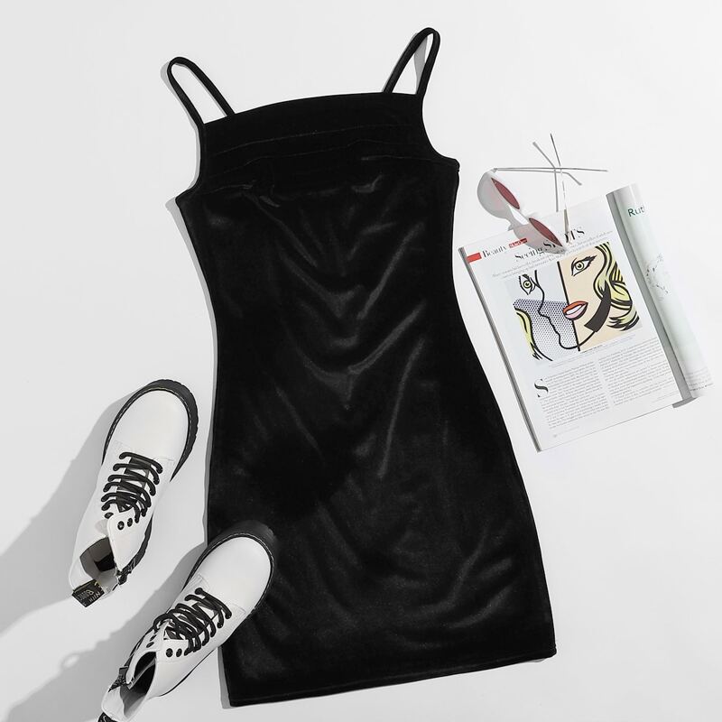 

Velvet Cami Dress, Black