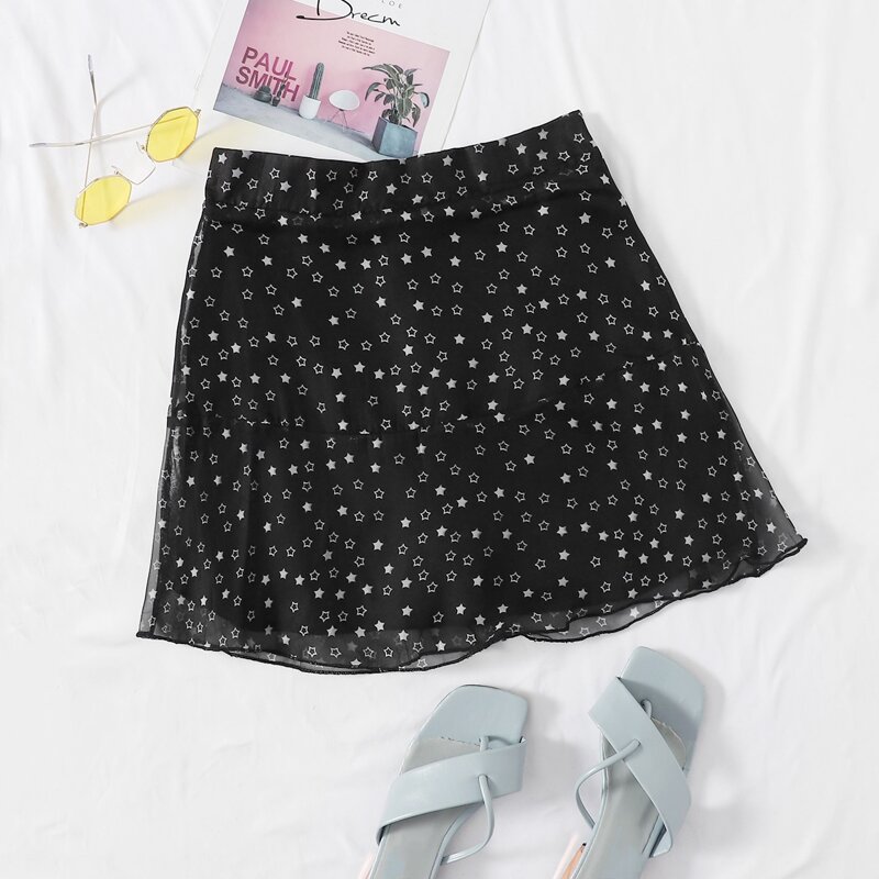 

Star Print Skirt, Black