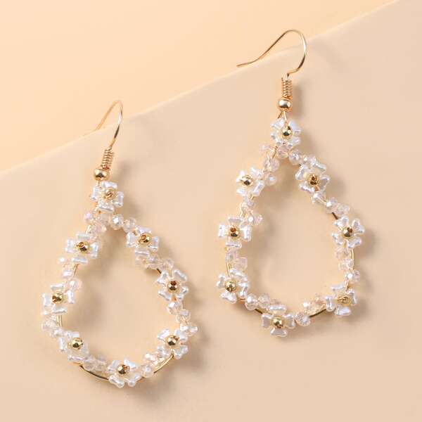 

Floral Decor Drop Earrings, White