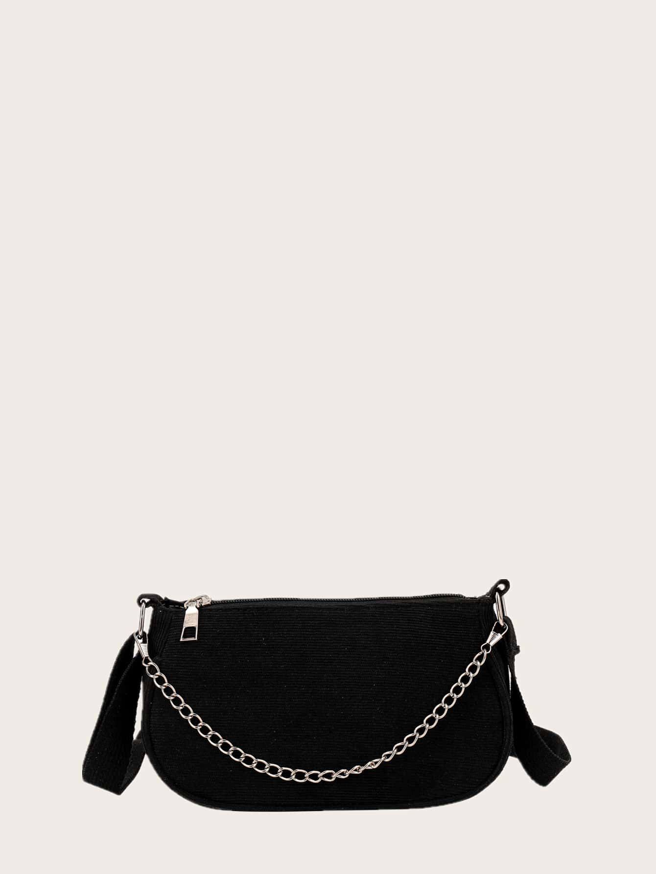 Bolso cartera minimalista con asa de cadena - Negro - Ver 1
