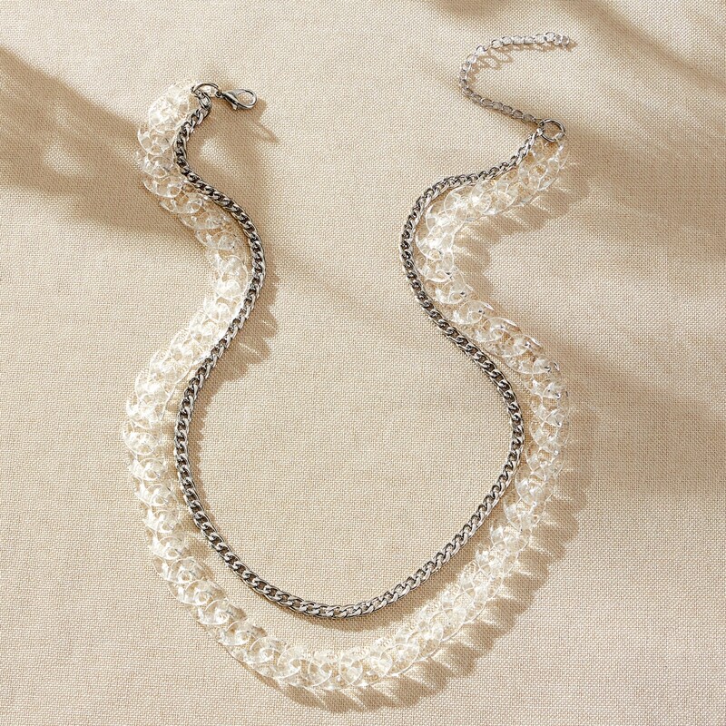 

Clear Chunky Chain Layered Necklace, Multicolor