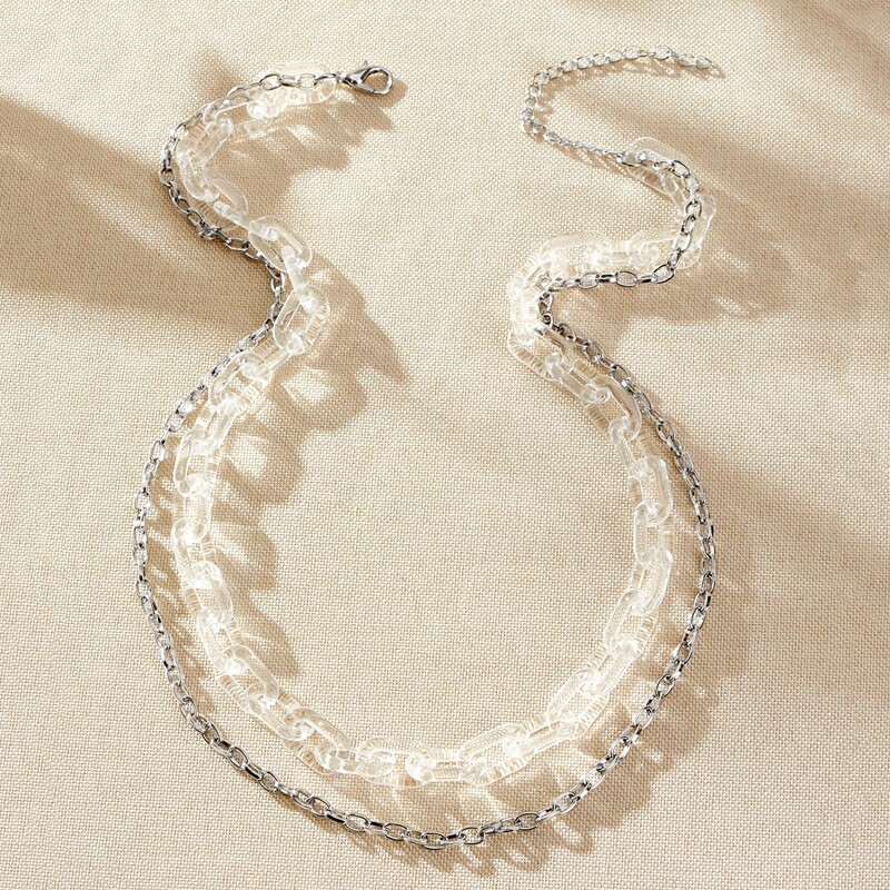 

Clear Chunky Chain Layered Necklace, Multicolor