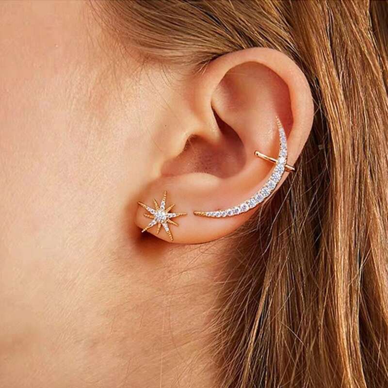 

Rhinestone Moon & Star Stud Earrings, Gold