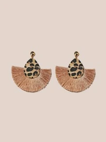 Tassel Decor Drop Earrings - Khaki - View 1