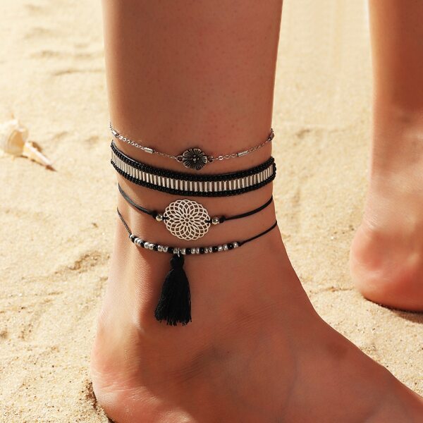 

4pcs Tassel Charm Anklet, Multicolor
