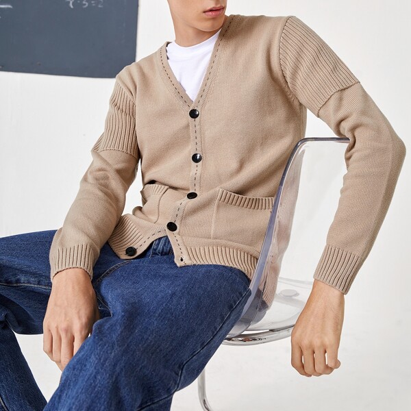 

Men Solid Dual Pocket Button Up Cardigan, Apricot