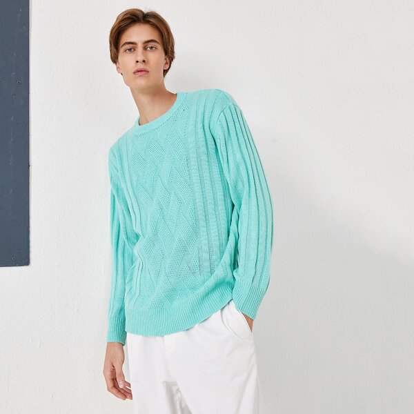 

Men Ribbed Knit Trim Solid Sweater, Mint green