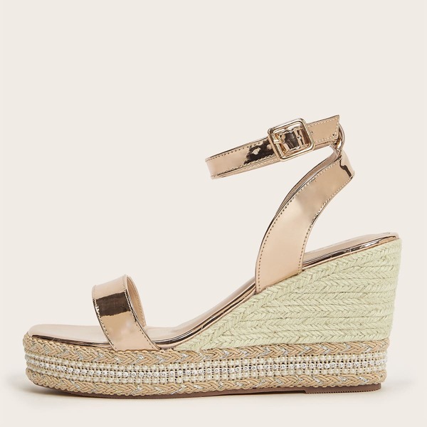 

Metallic Ankle Strap Wedges, Champagne
