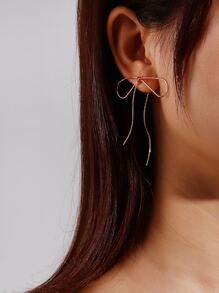 鏤空蝴蝶結裝飾耳環 - 金黃色 - 查看 1