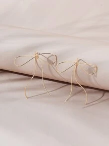 鏤空蝴蝶結裝飾耳環 - 金黃色 - 查看 2