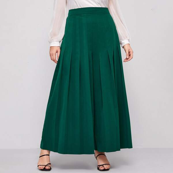 

Plus Solid Pleated Culotte Pants, Dark green