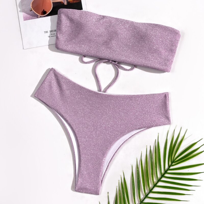 

Glitter Bandeau Bikini Swimsuit, Dusty purple