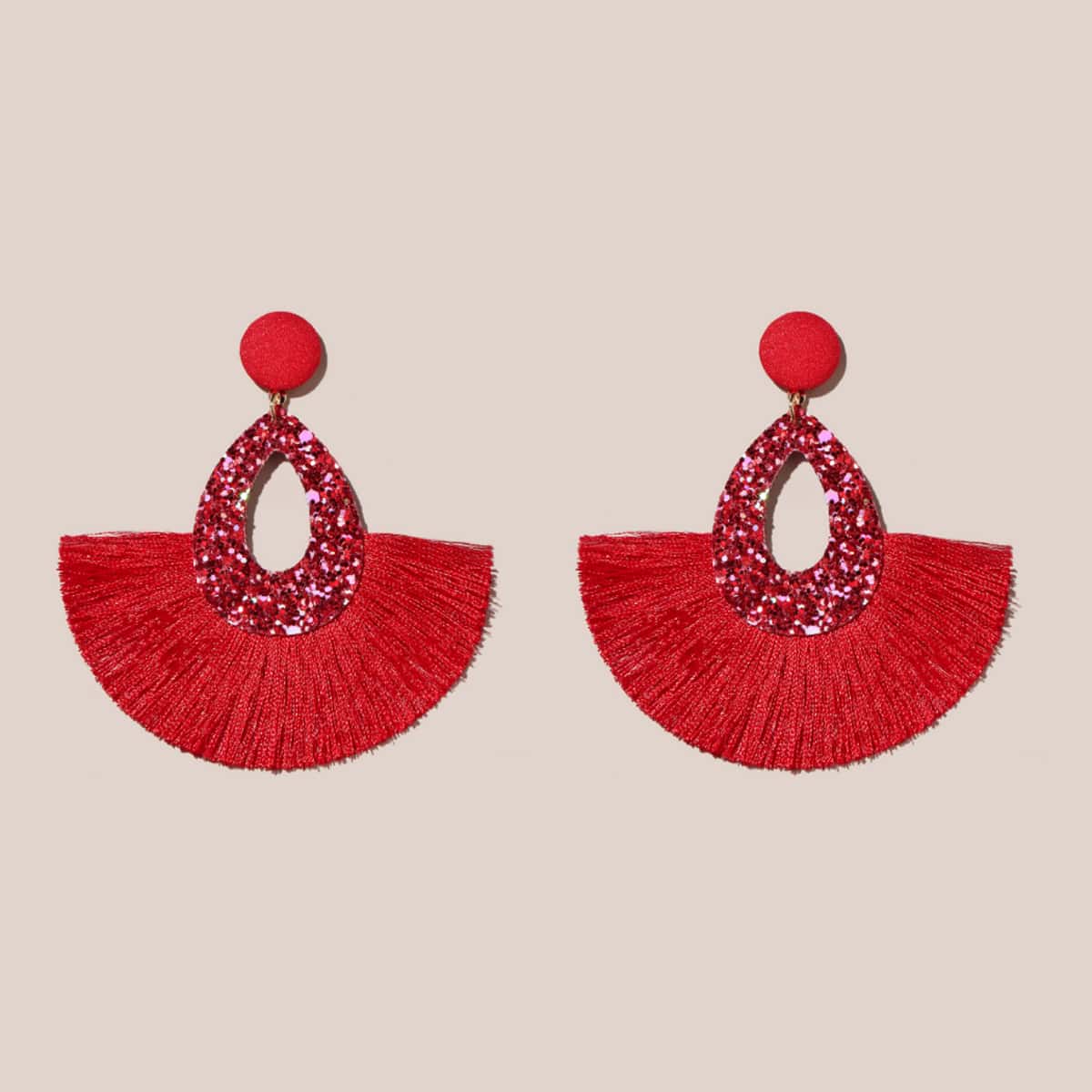 

Tassel Fan Drop Earrings, Red