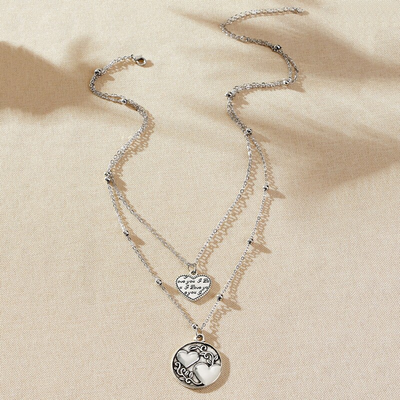 

Heart Coin Layered Necklace, Silver