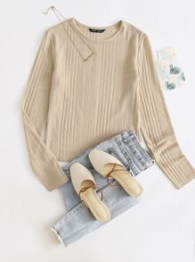 SHEIN EZwear Solid Fitted Tee - Beige - View 1