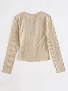 SHEIN EZwear Solid Fitted Tee - Beige - View 2