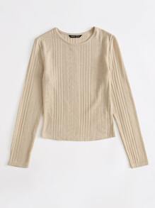 SHEIN EZwear Solid Fitted Tee - Beige - View 3