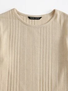 SHEIN EZwear Solid Fitted Tee - Beige - View 5