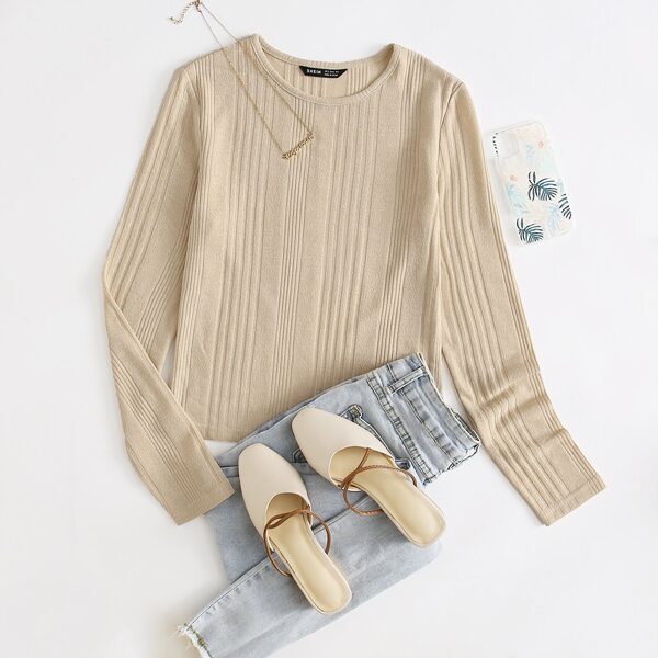 

Solid Fitted Tee, Beige