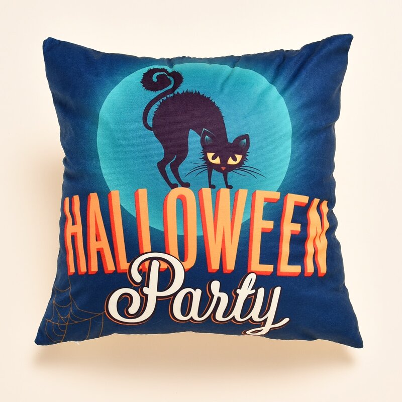 

Halloween Cat Print Cushion Cover Without Filler, Multicolor