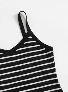 SHEIN EZwear Striped Rib-knit Bodycon Dress - Black - View 3