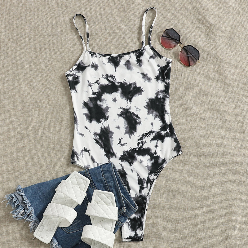 

Tie Dye Cami Bodysuit, Black and white